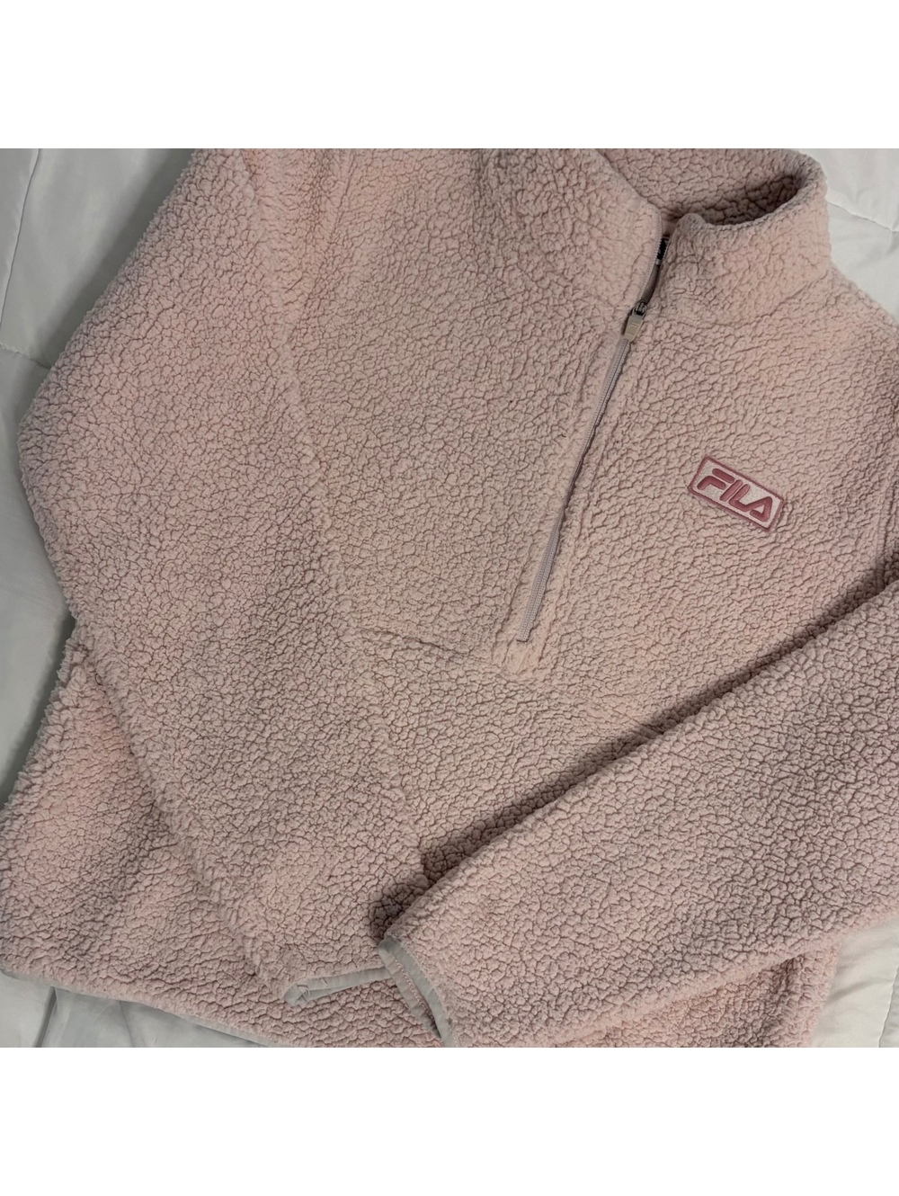 FILA Pullover Size Medium Sherpa Teddy Pink 1/4 Zip Embroidered